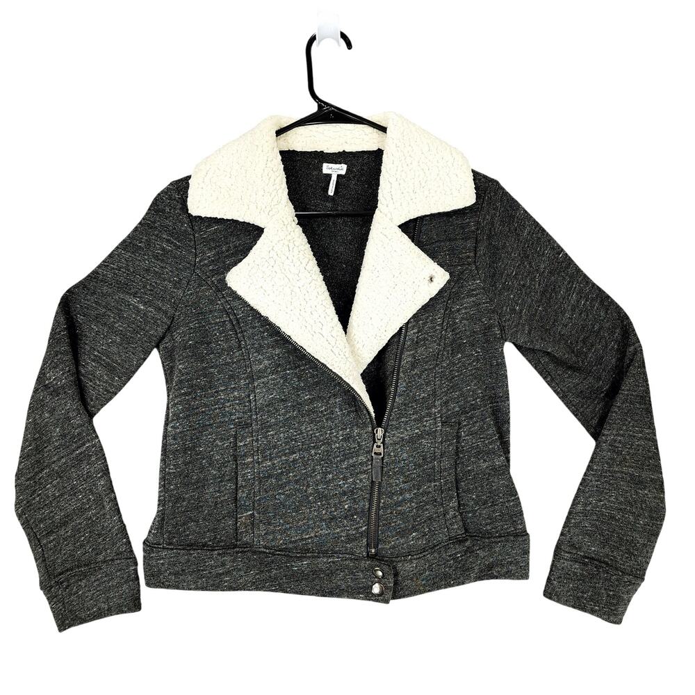 Splendid S Moto Sweater Jacket Women‎ Heathered Gray Full Zip Sherpa Collar USA